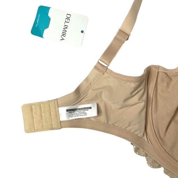 NEW Delimira Full Coverage Lace Underwire Unlined Bra Size 34G nude tan - Picture 11 of 12